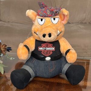 Harley Davidson Motorcycle 1993 Road Hog Biker Plush Stuffed Pig Play by Play